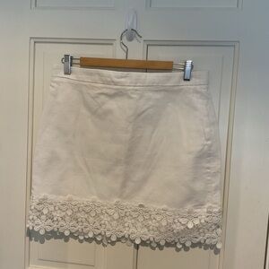 J. Crew White Mini Skirt with Floral Hem